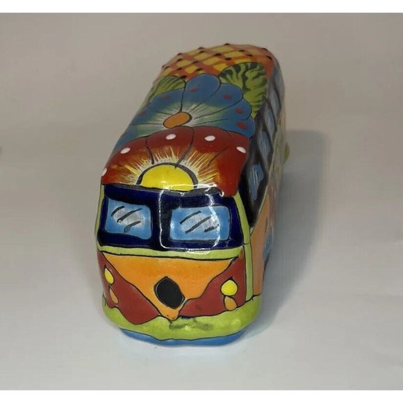 Talavera Hippie Retro Bus Wagon Mexican Pottery Folk Art Home Decor 6.5” Long - Picture 4 of 9